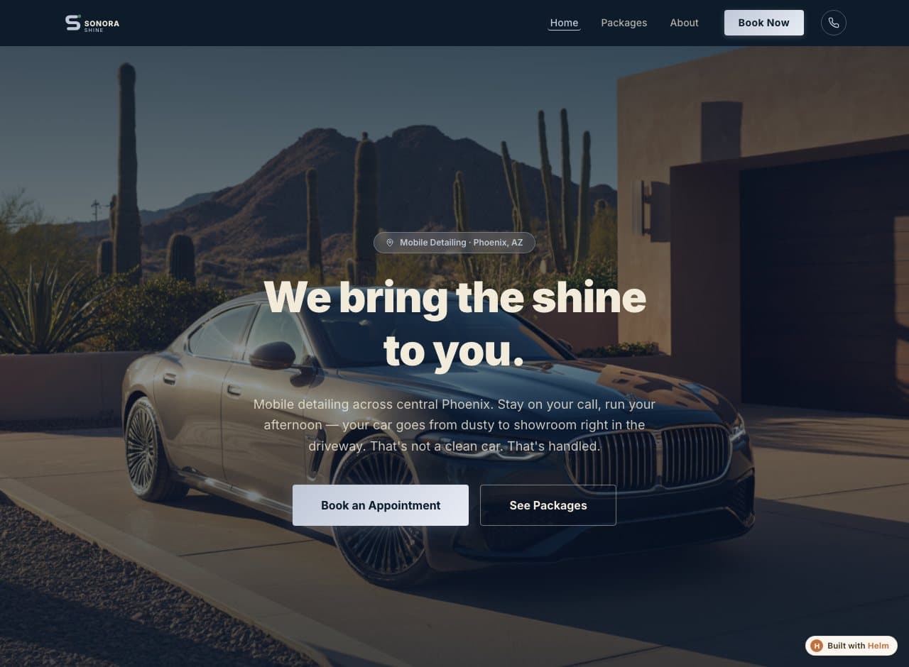 A Helm-built site for a mobile car detailing business