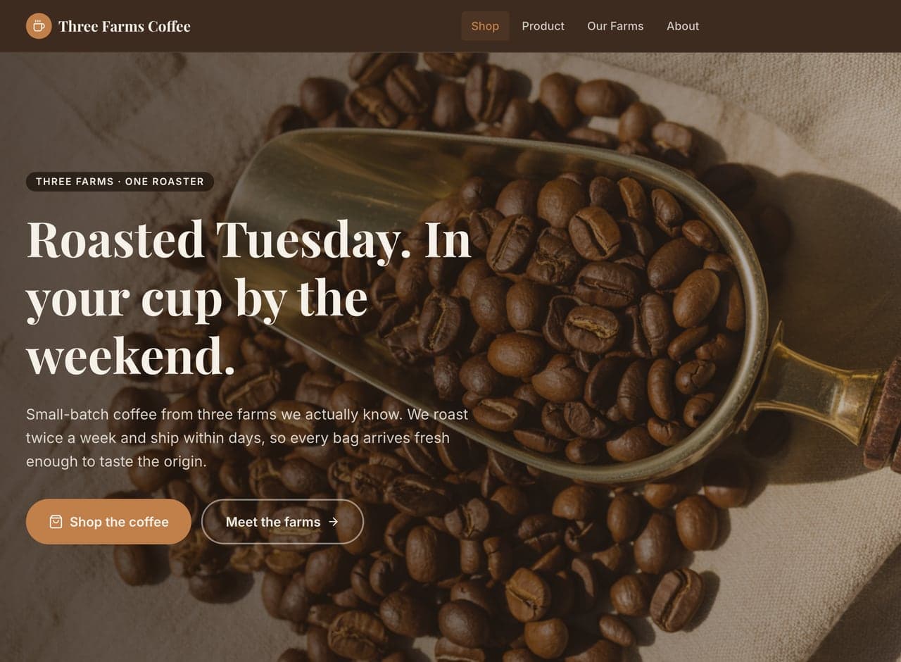 A Helm-built site for a coffee roaster